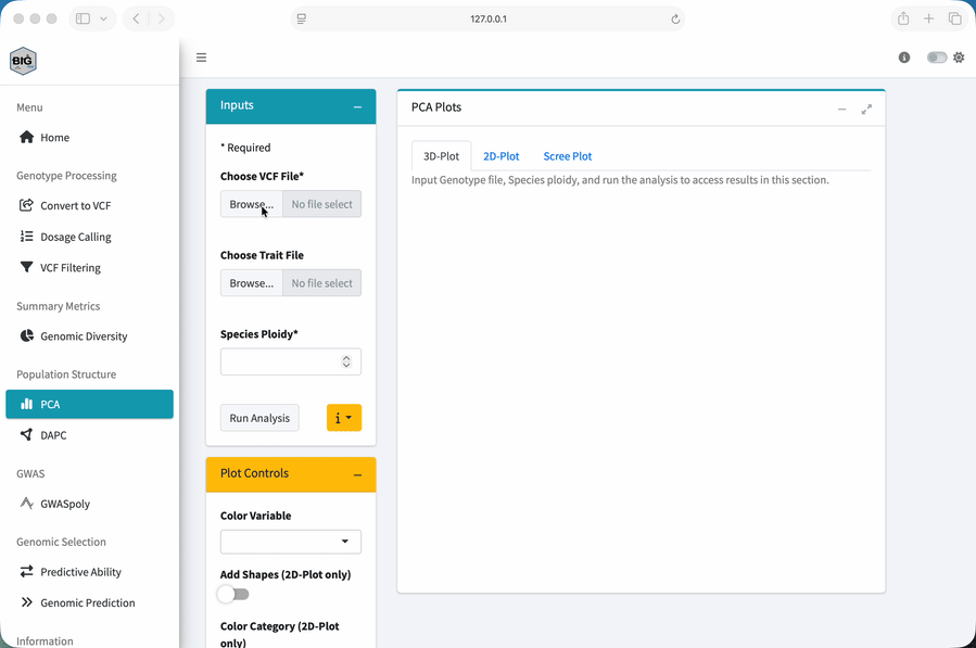 Animated GIF showing the PCA workflow in BIGapp