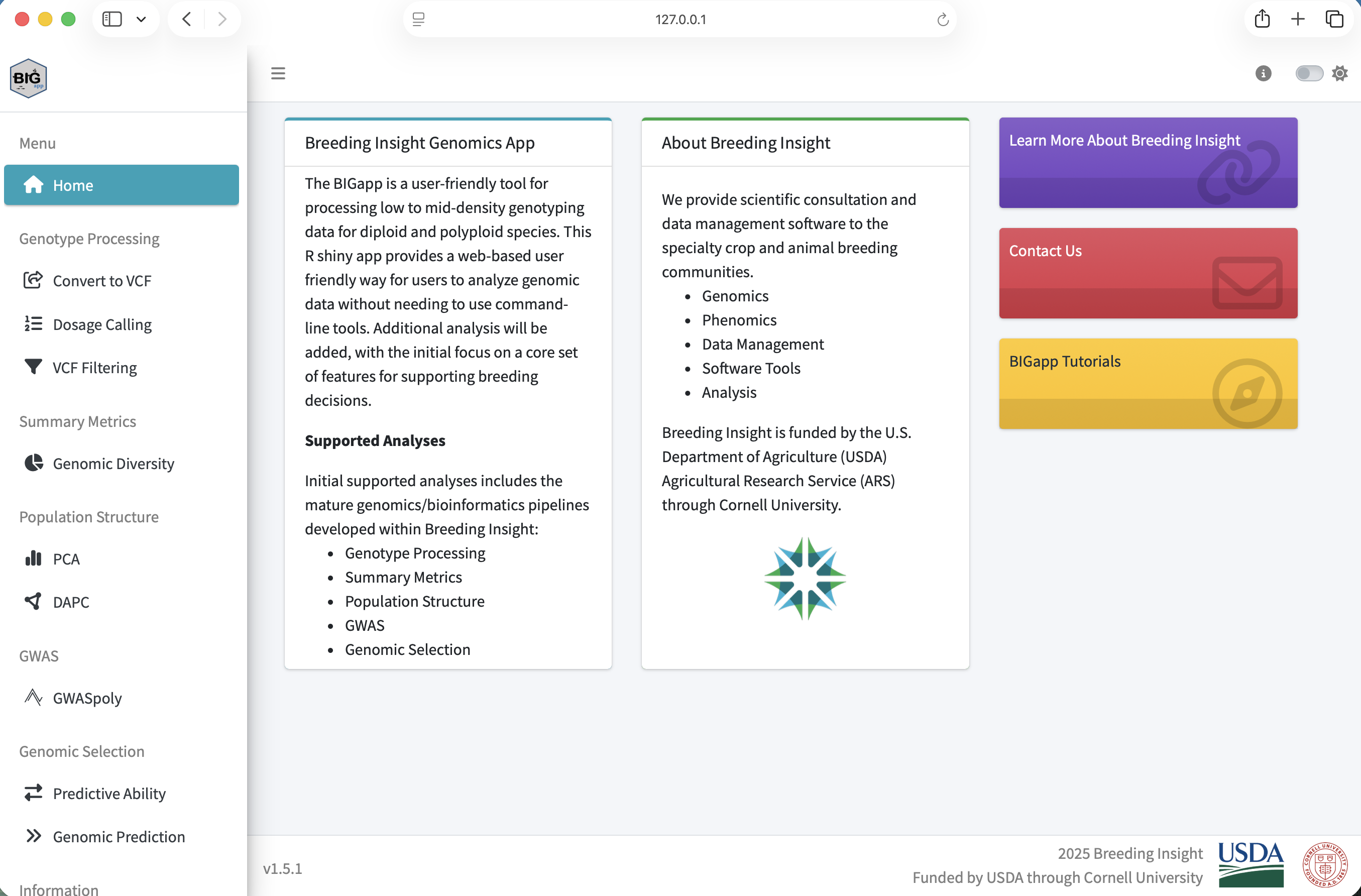 Screenshot of BIGapp welcome page
